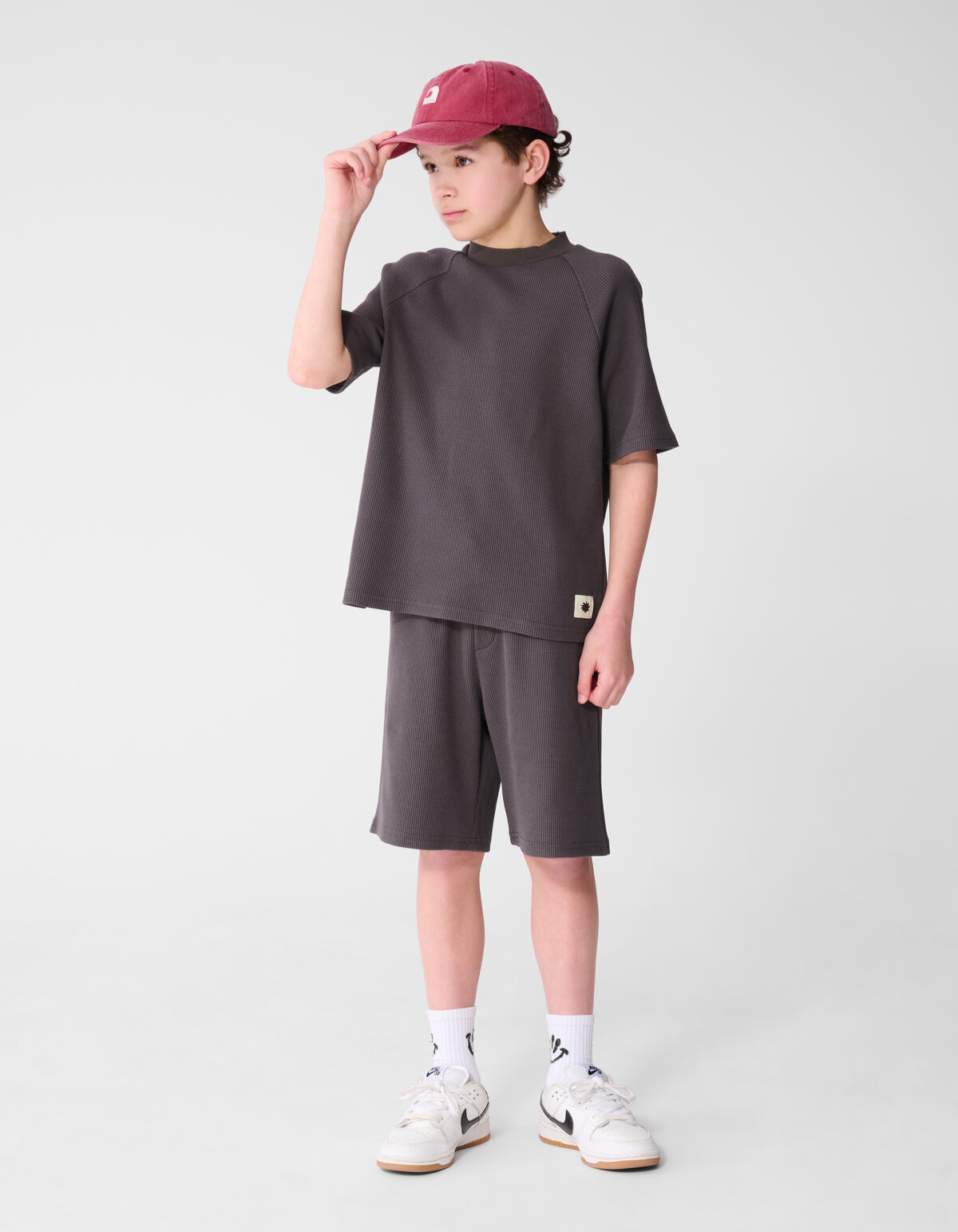 Waffle Structuur T-shirt Donkergrijs SHOEBY BOYS