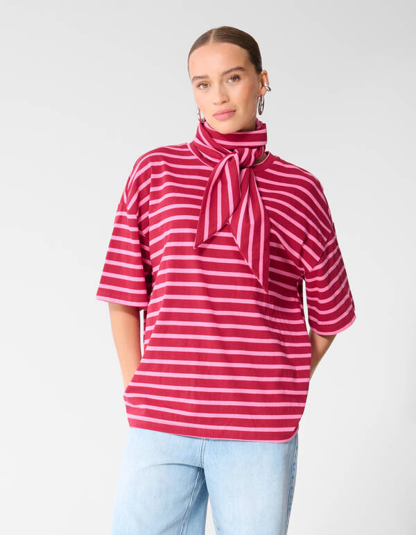 Scarf Striped T-shirt Roze/Rood SHOEBY WOMEN