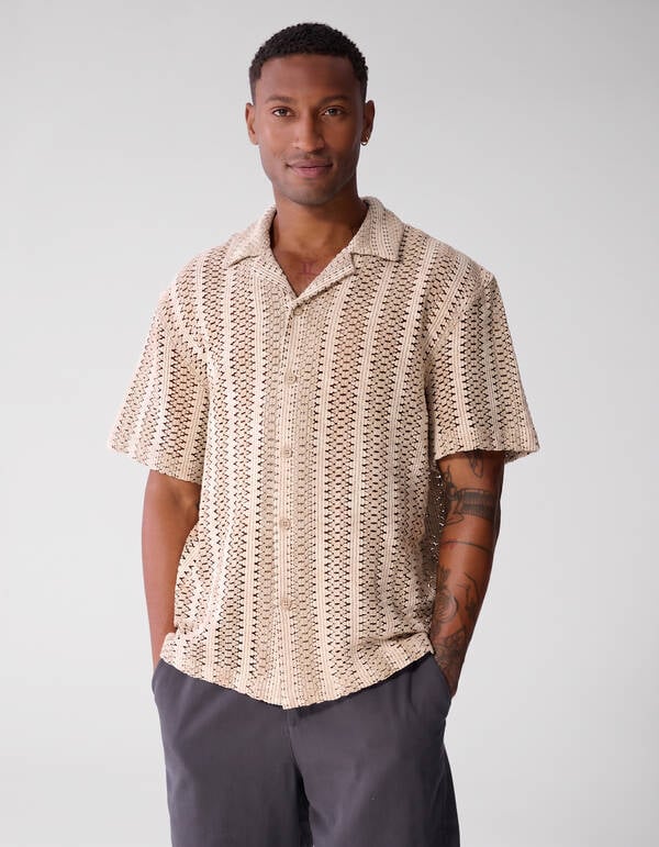 Stripe Crochet Overshirt Zand SHOEBY MEN