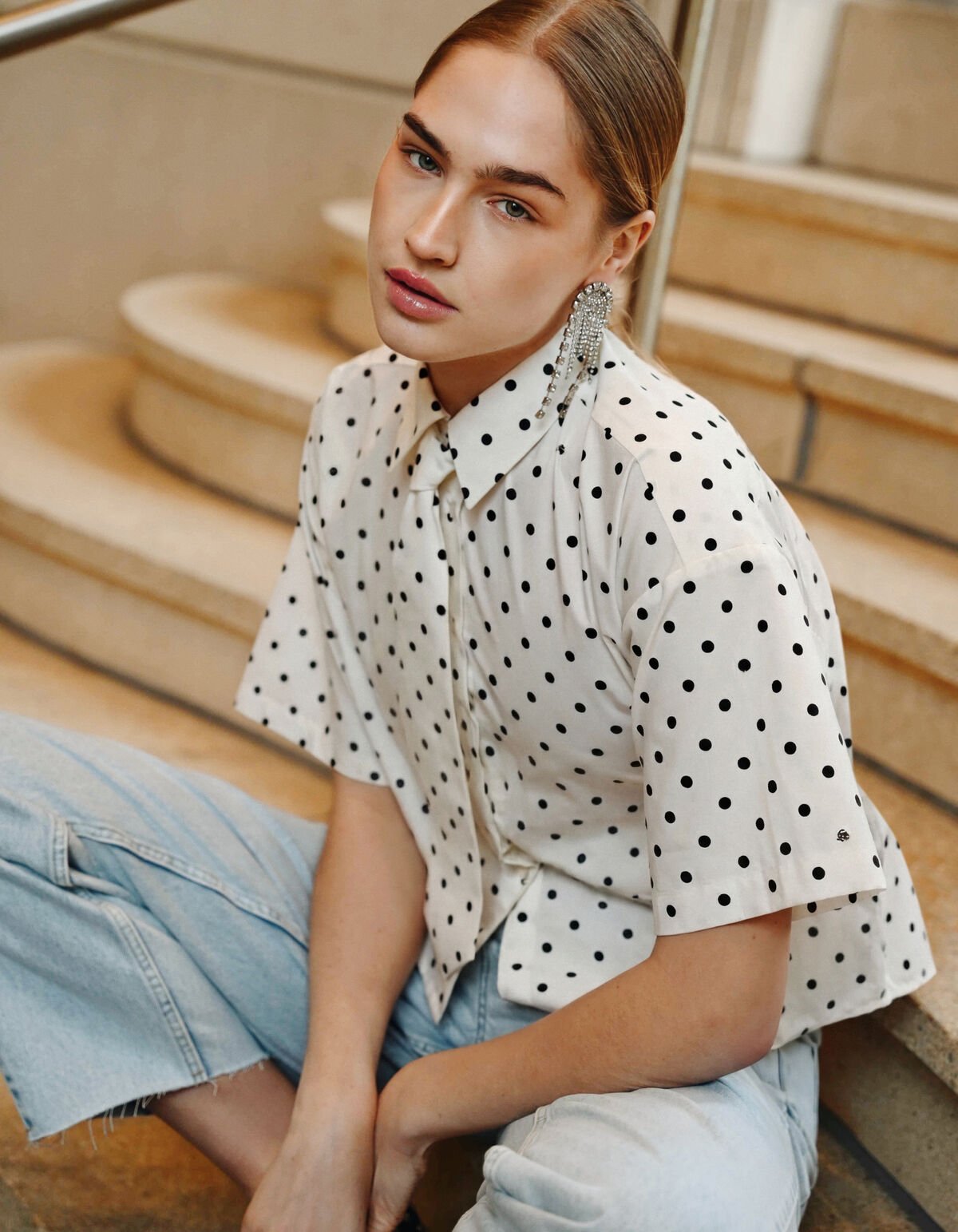 Polkadot Stropdas Blouse Zwart/Wit SHOEBY WOMEN