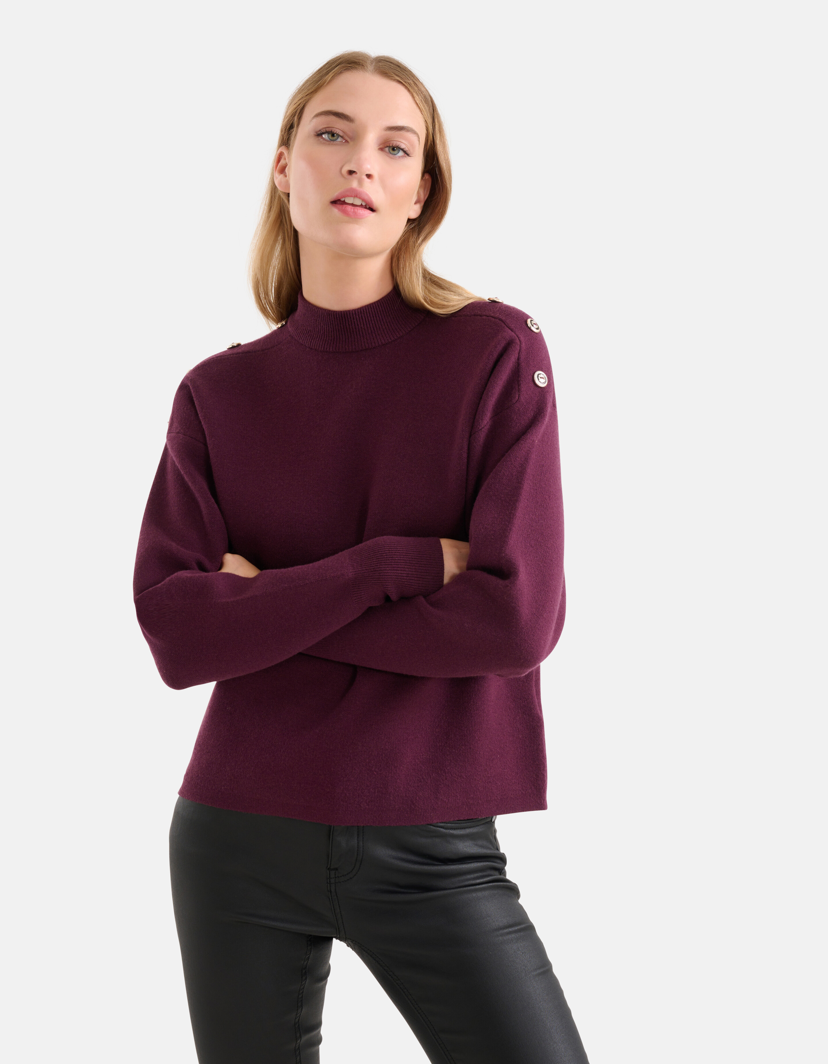 Gebreide Knopen Trui Donkerrood SHOEBY WOMEN