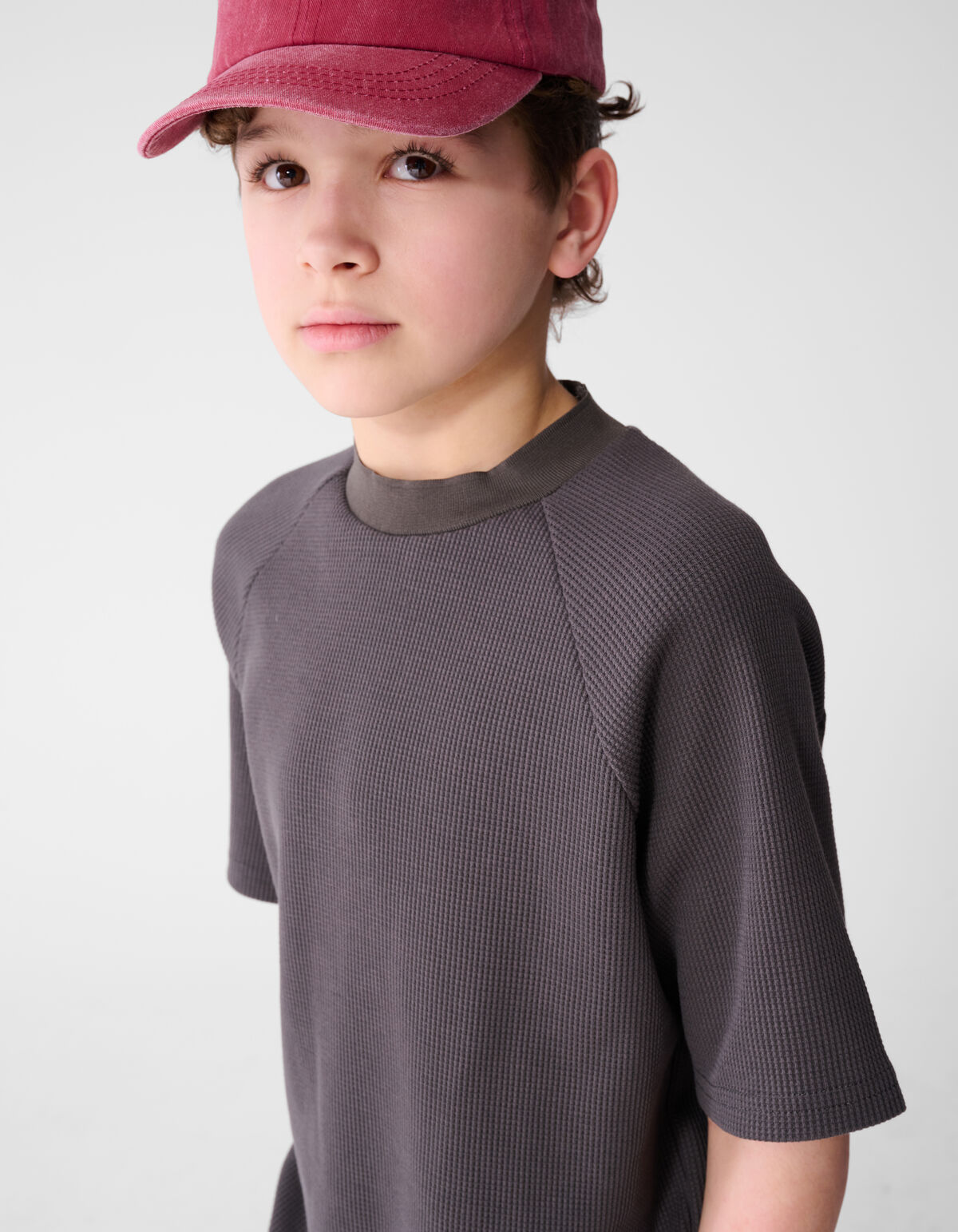 Waffle Structuur T-shirt Donkergrijs SHOEBY BOYS