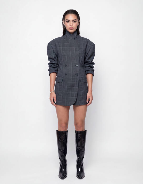 Check Blazer Jurk Donkergrijs SHOEBY WOMEN
