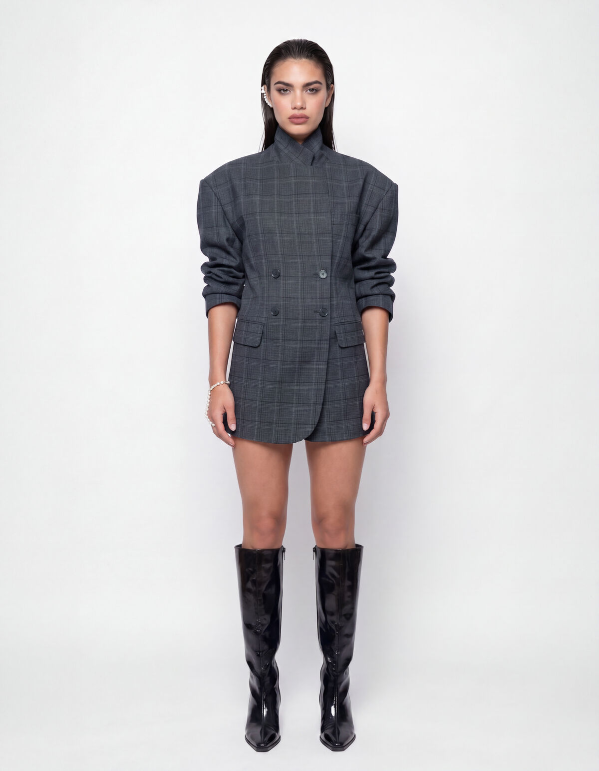 Check Blazer Jurk Donkergrijs SHOEBY WOMEN