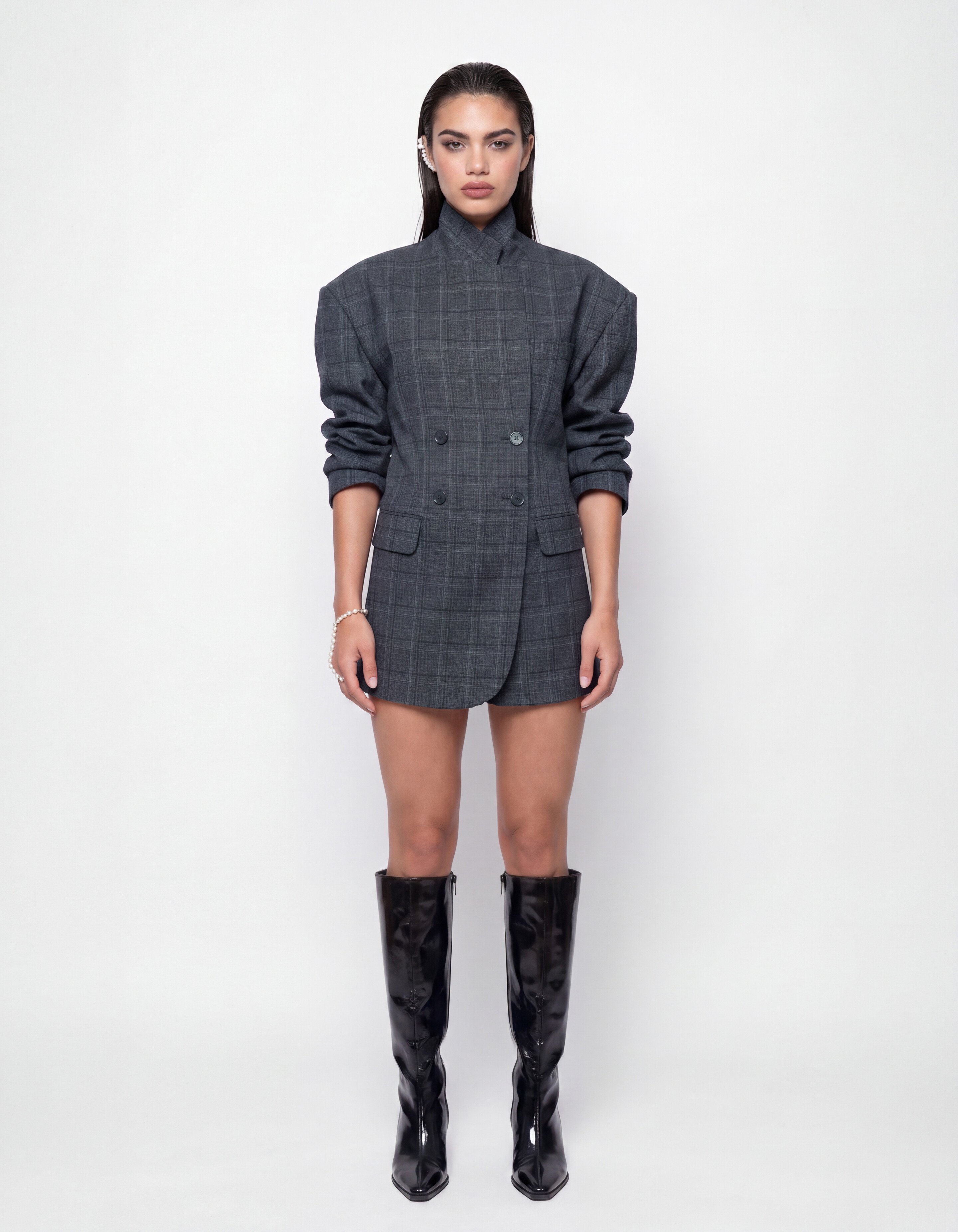Check Blazer Jurk Donkergrijs SHOEBY WOMEN