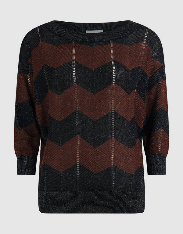 Glitter Stripe Vleermuis Trui Bruin/Zwart SHOEBY WOMEN