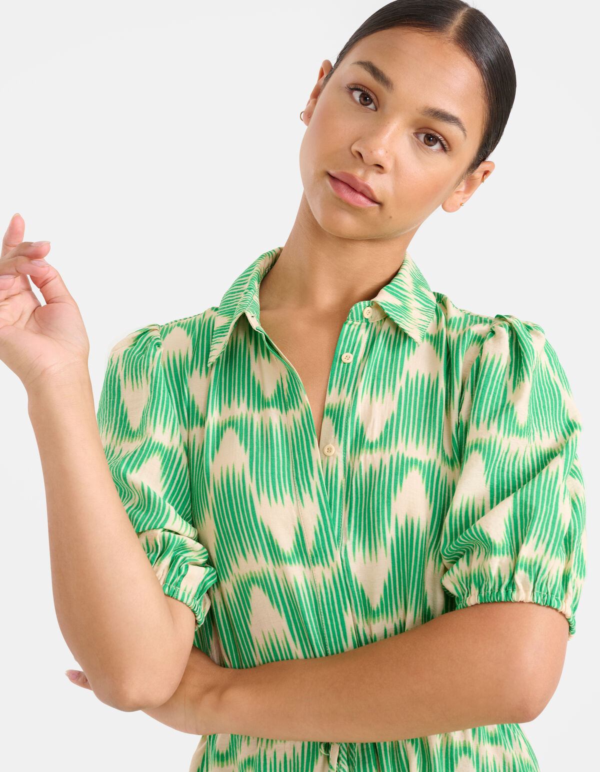 Grafische Print Jurk Groen SHOEBY WOMEN