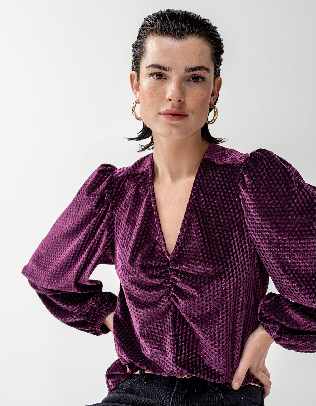 Velvet V-hals Top Paars SHOEBY WOMEN