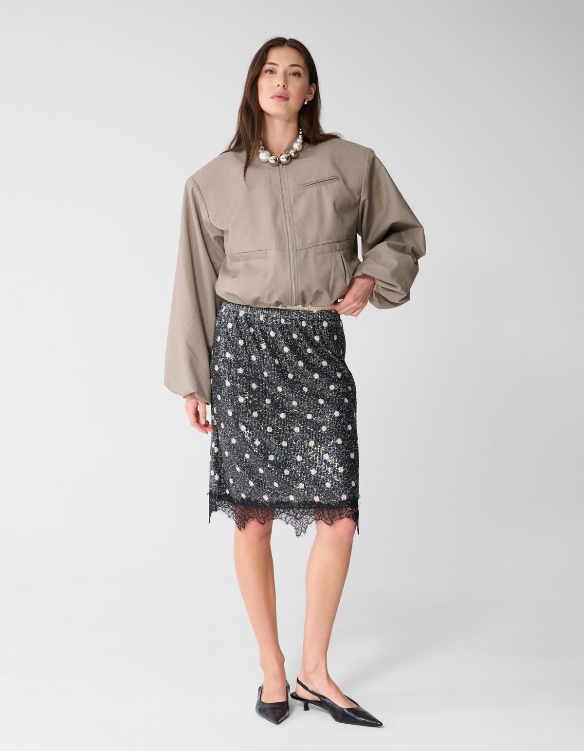 Sequin Polkadot Midi Rok Donkergrijs SHOEBY WOMEN