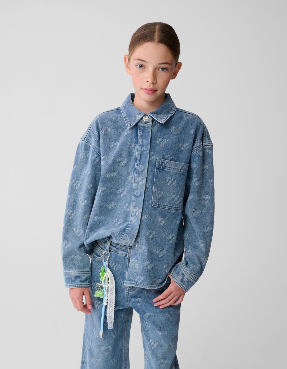 Heart Denim Blouse Blauw SHOEBY GIRLS