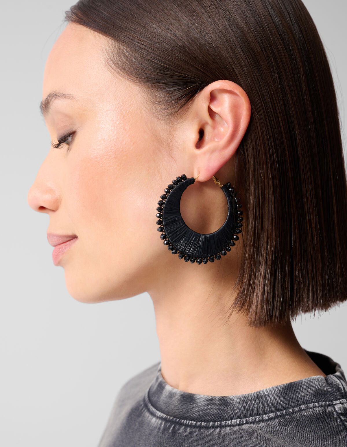 Beaded Hoop Oorbellen Zwart SHOEBY ACCESSOIRES