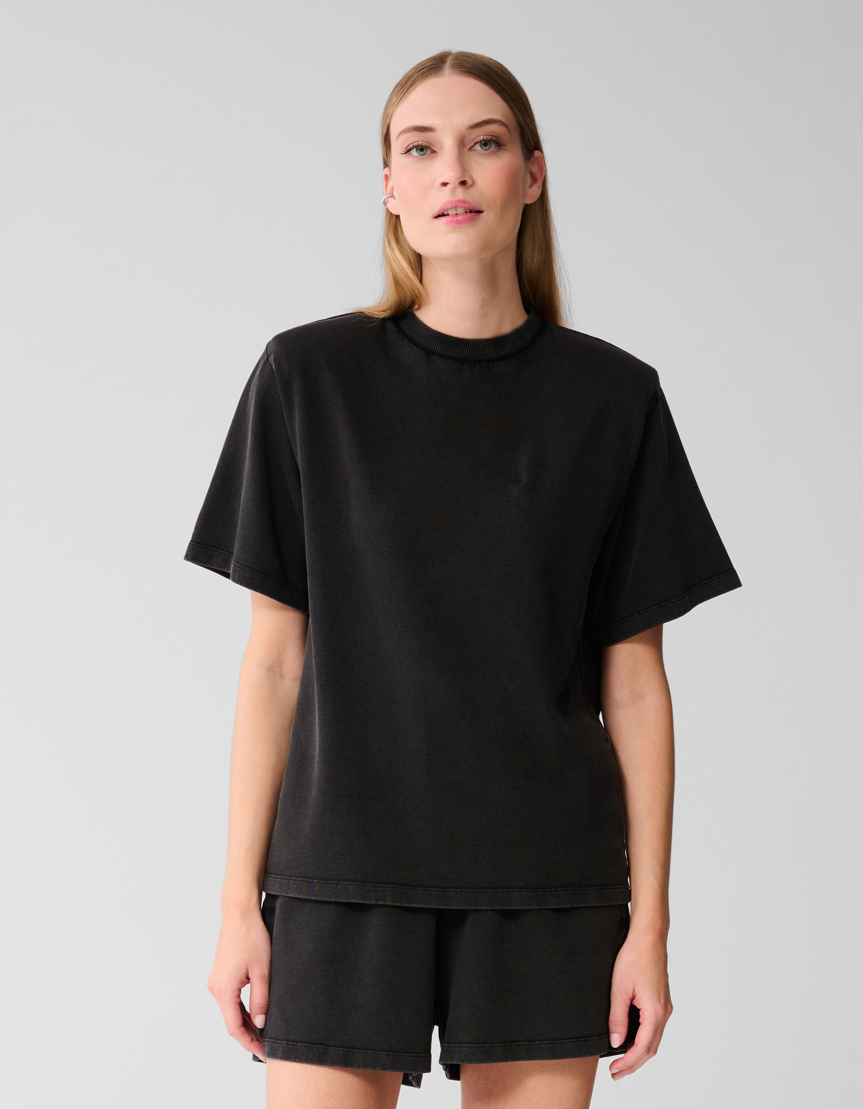 Padded Washed Sweat T-shirt Donkergrijs SHOEBY WOMEN