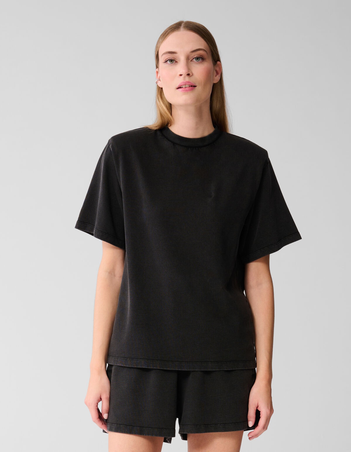 Padded Washed Sweat T-shirt Donkergrijs SHOEBY WOMEN