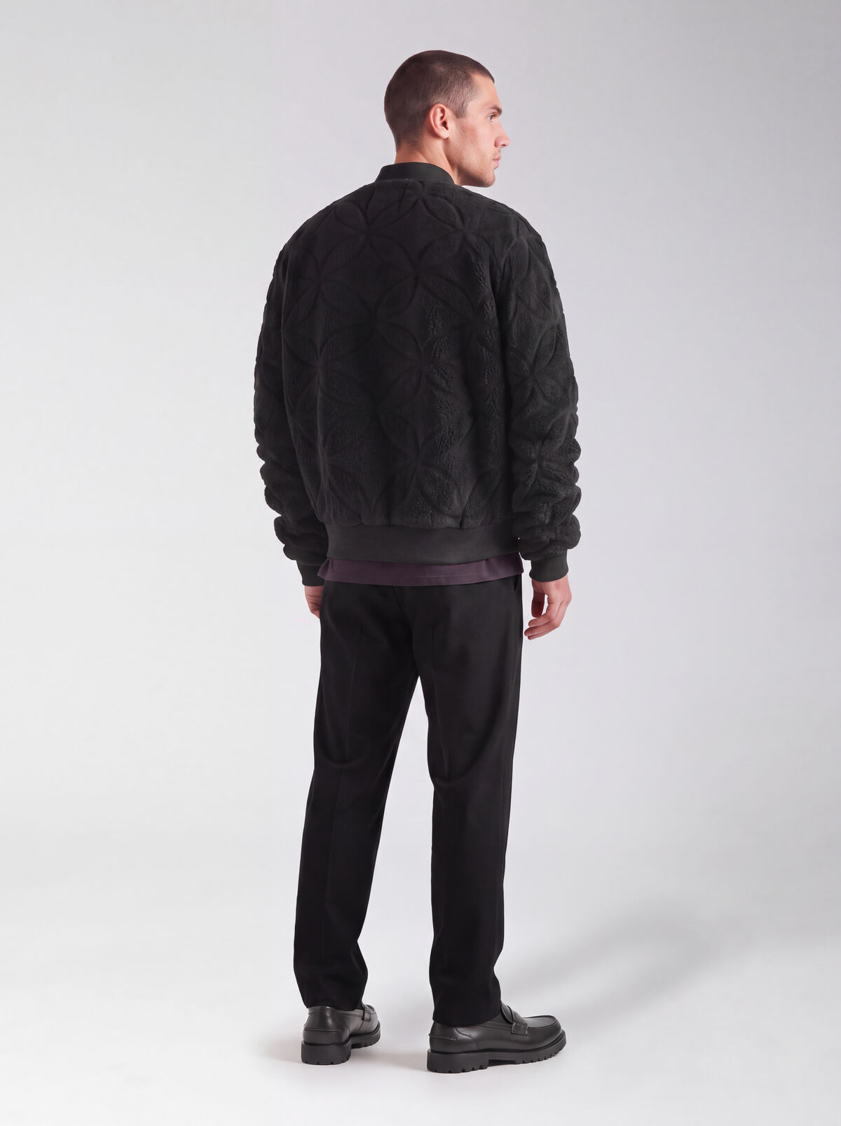 Teddy Jacquard Bomber Jack Donkergrijs SHOEBY MEN