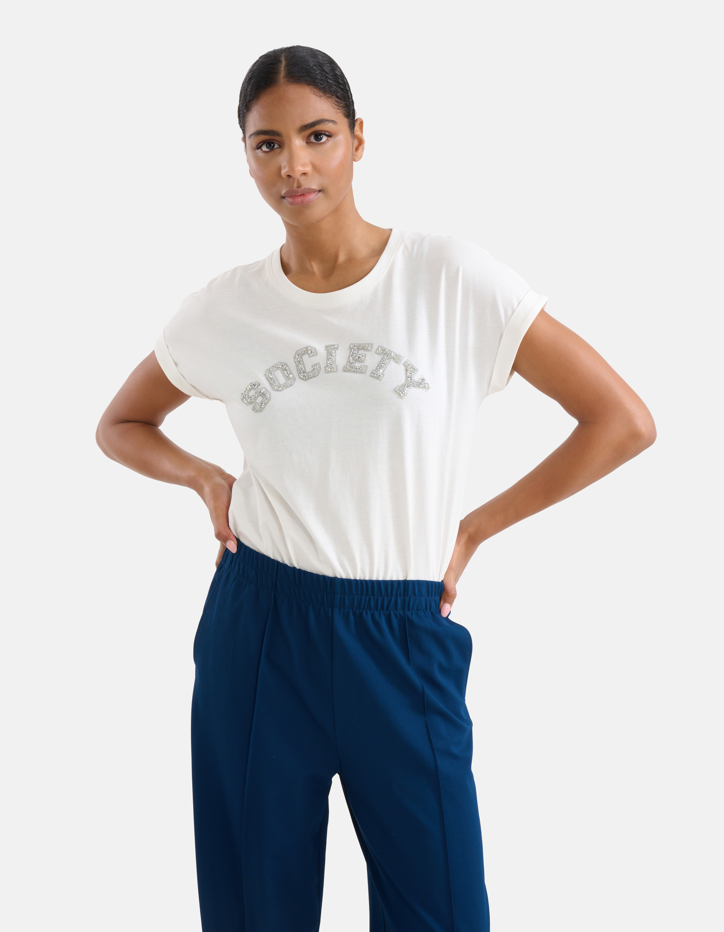 Strass Tekst T-shirt Wit SHOEBY WOMEN