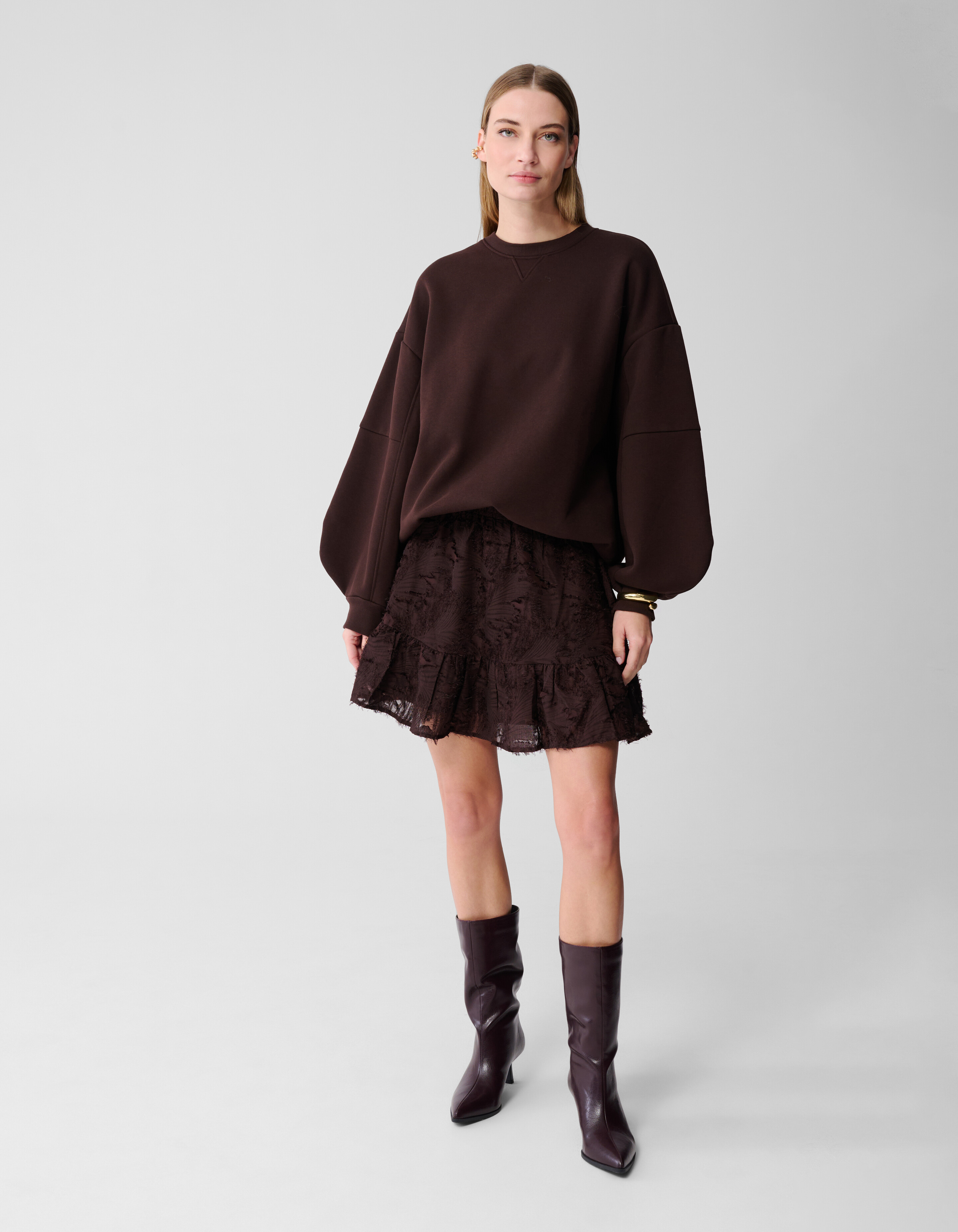 Ruffle Mini Rok Donkerbruin SHOEBY WOMEN