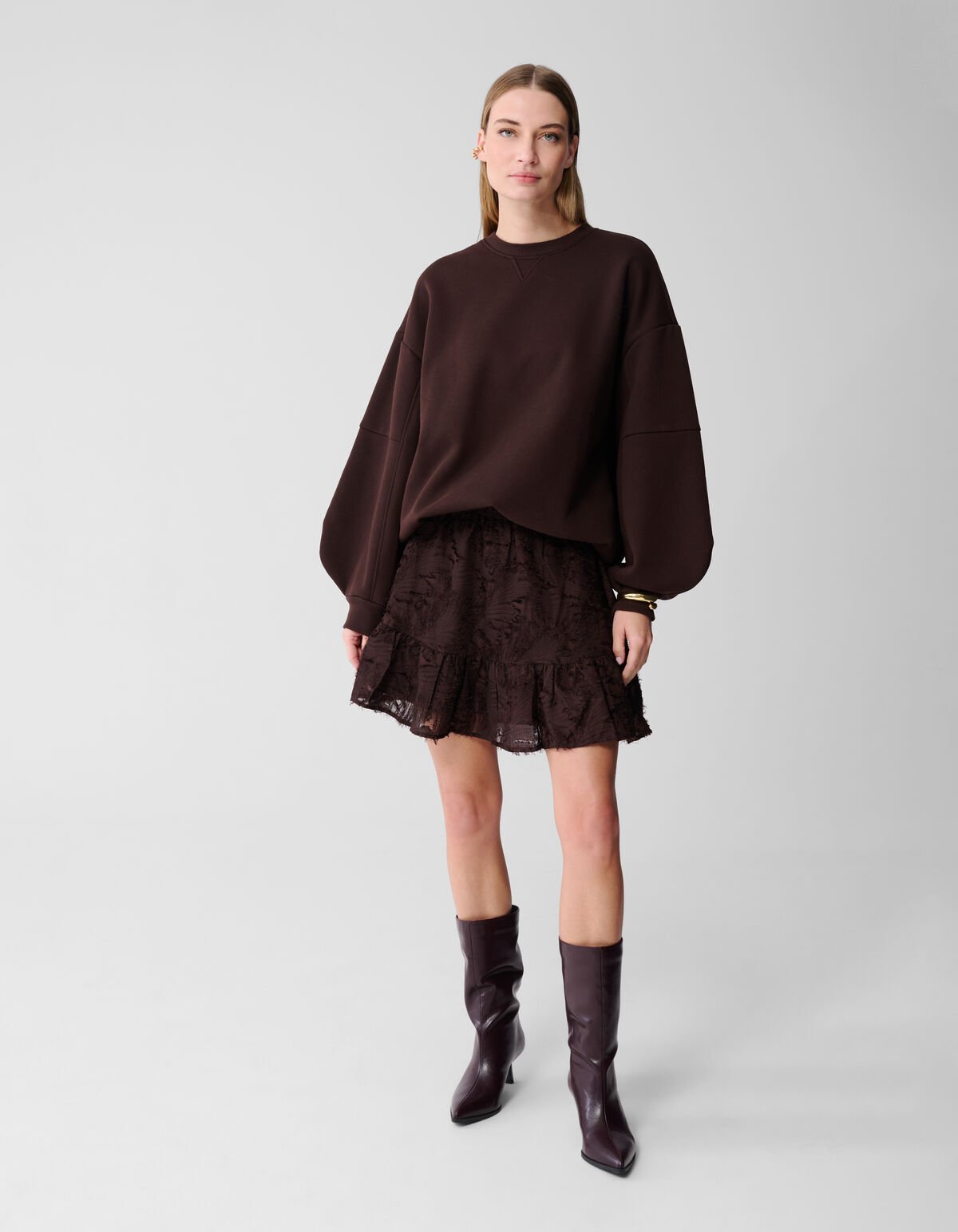 Ruffle Mini Rok Donkerbruin SHOEBY WOMEN