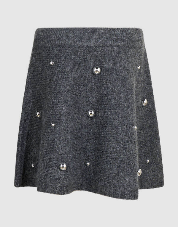 Gebreide Studded Mini Rok Grijs SHOEBY GIRLS