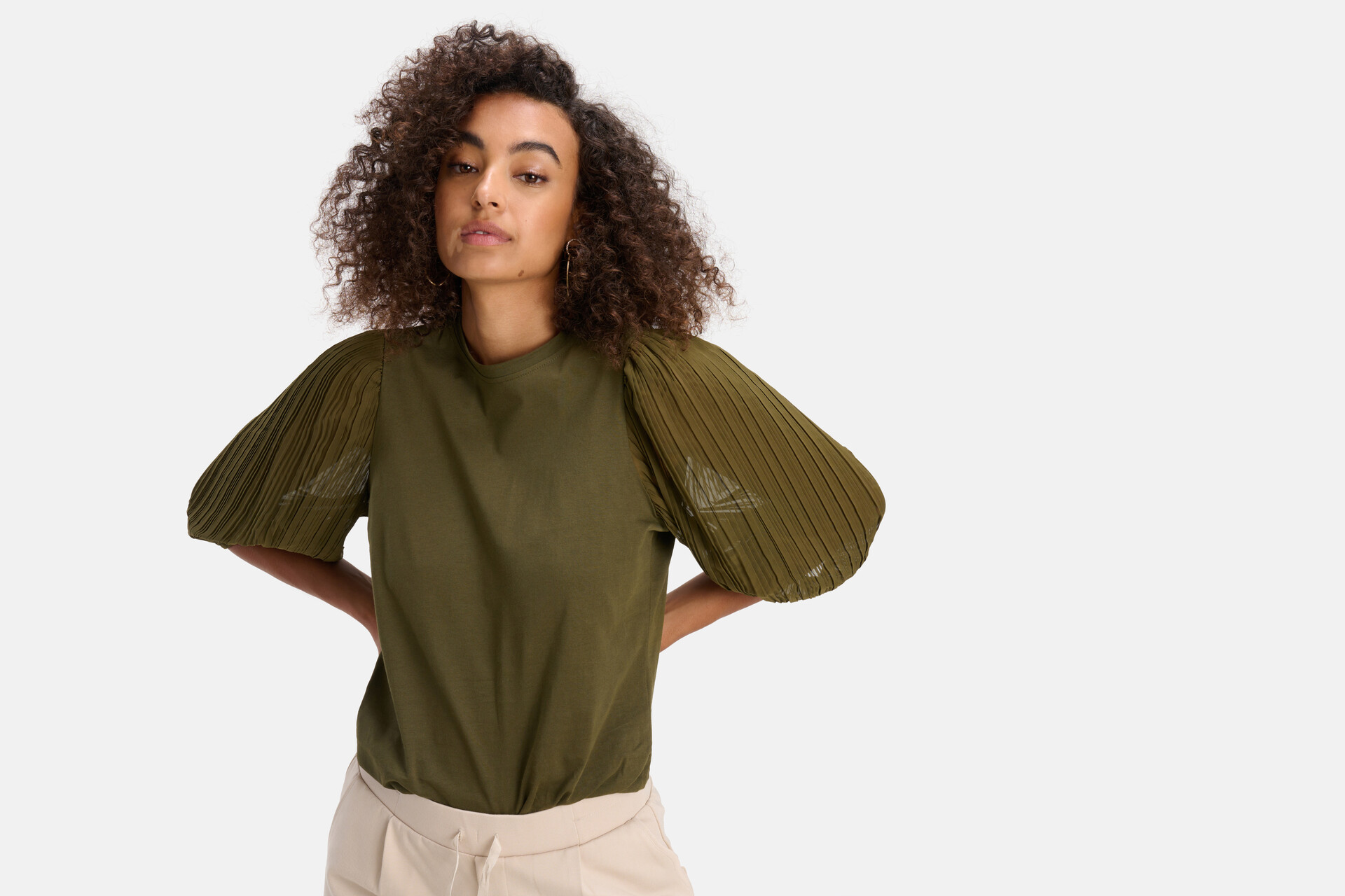 Plisse T-shirt Donkergroen SHOEBY WOMEN