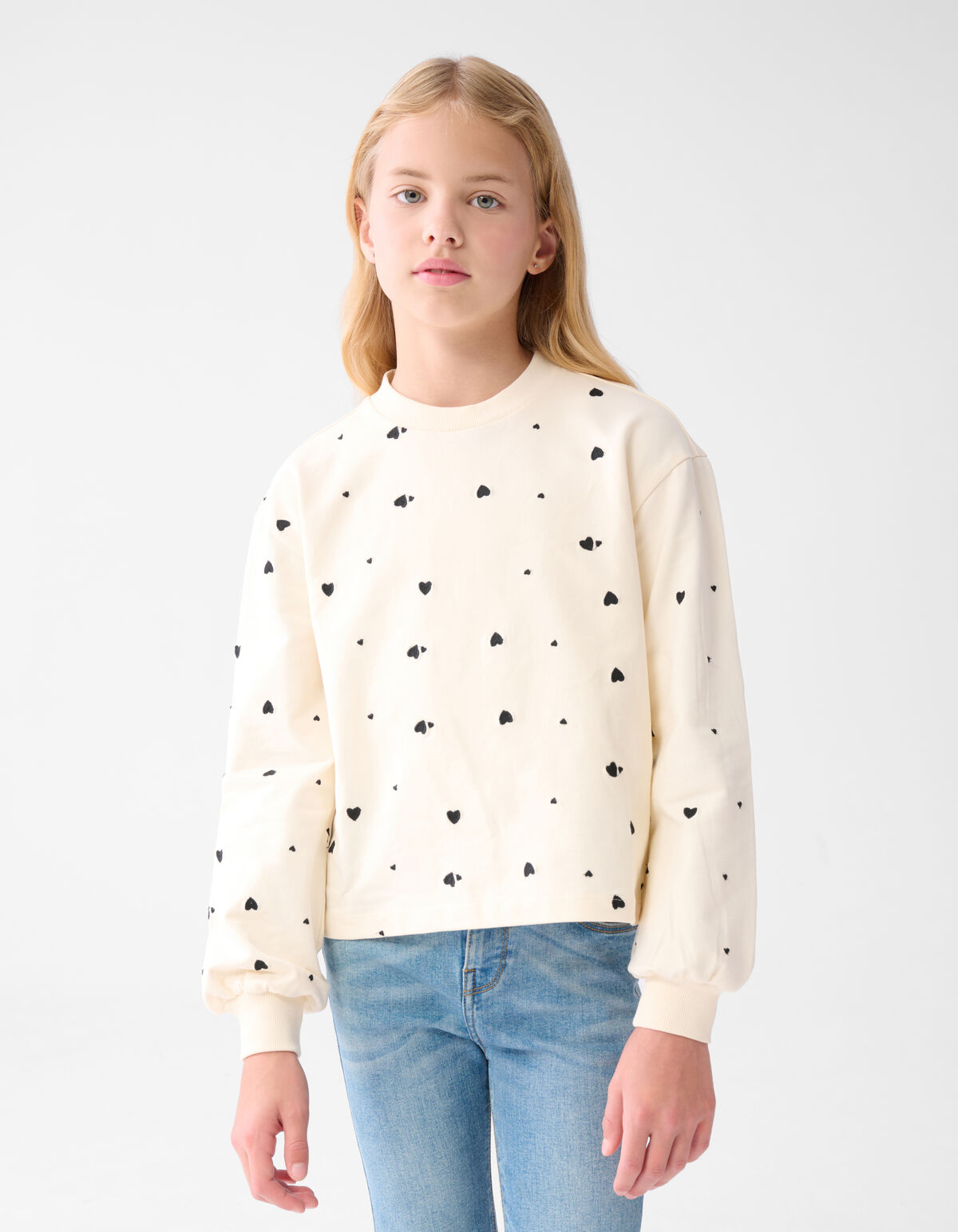 Heart Printed Longsleeve Gebroken Wit SHOEBY GIRLS