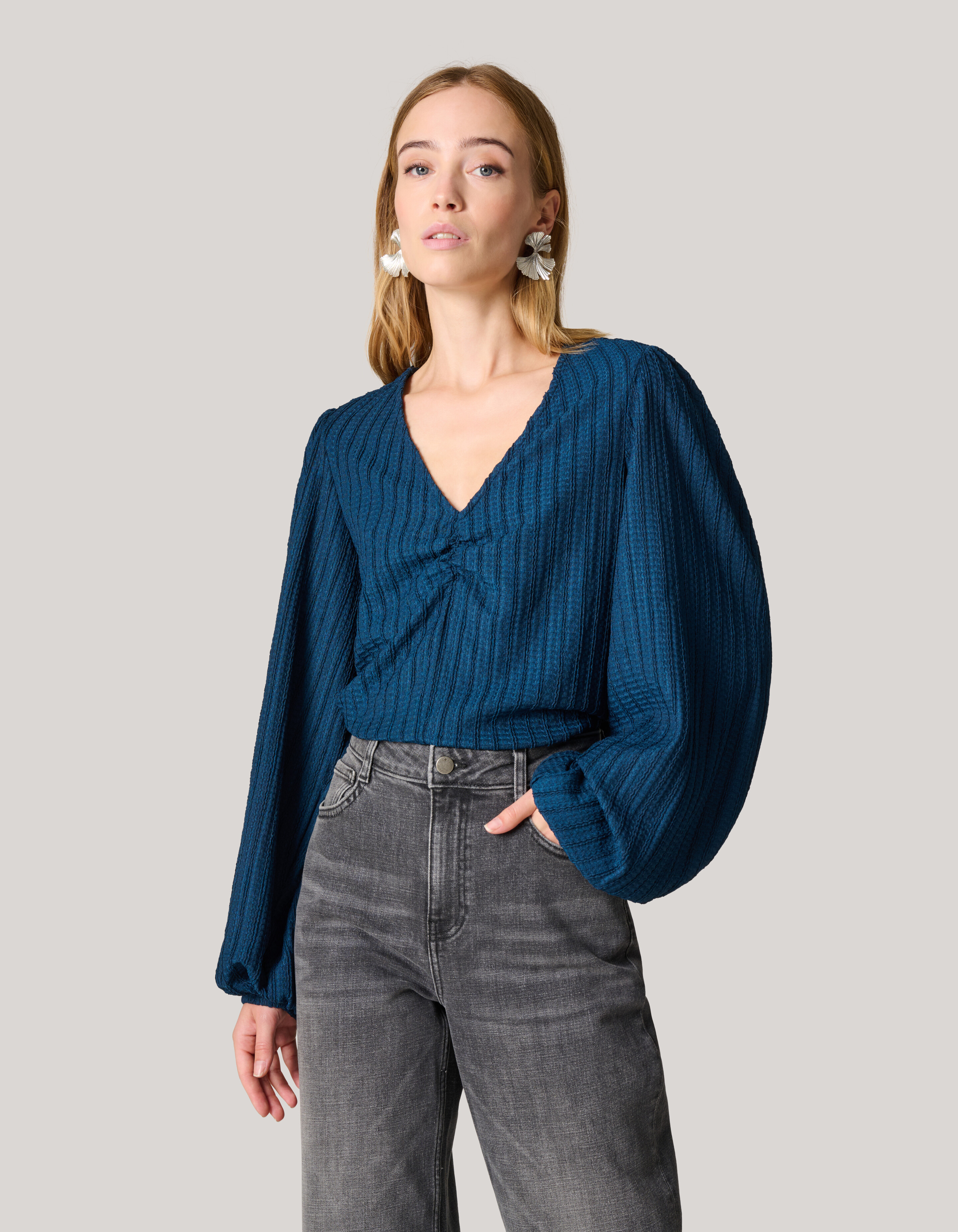 Crinkle Longsleeve Donkerblauw SHOEBY WOMEN