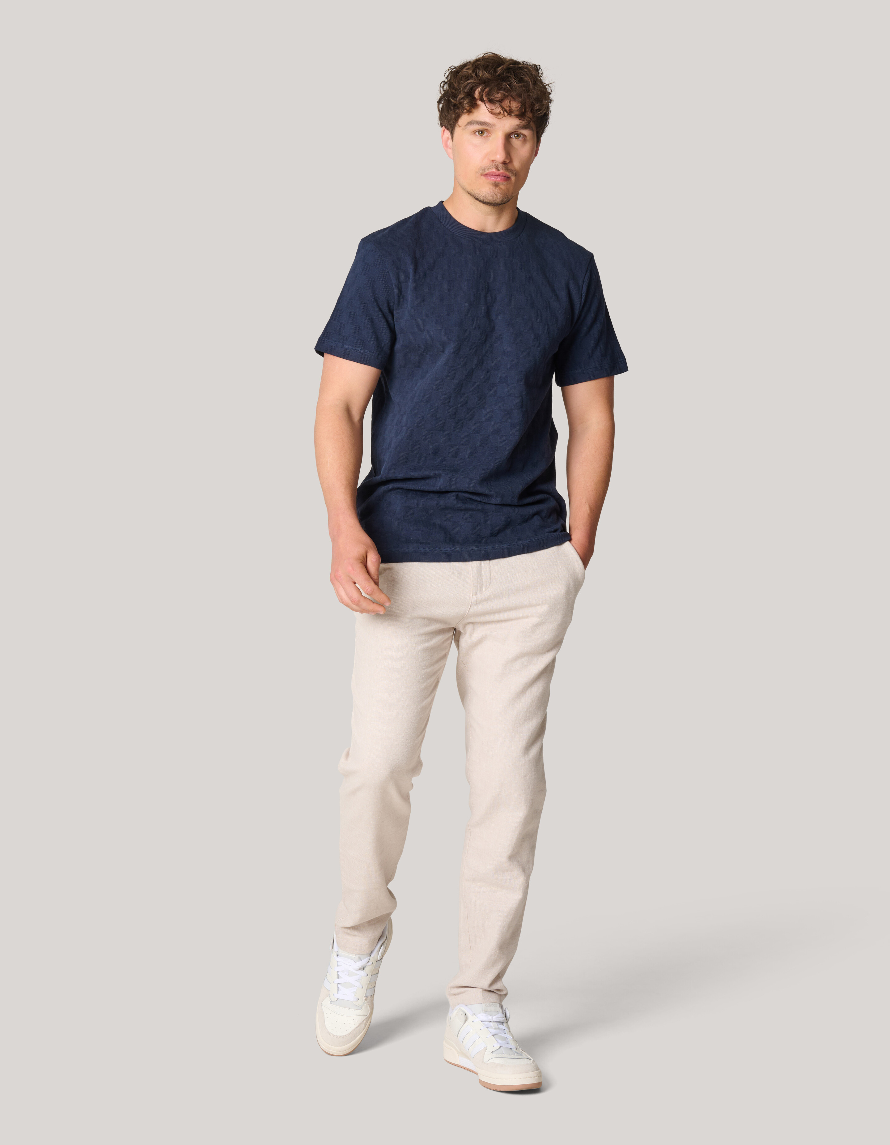 Block Structuur T-shirt Donkerblauw SHOEBY MEN