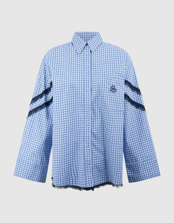 Kanten Ruiten Blouse Blauw SHOEBY WOMEN