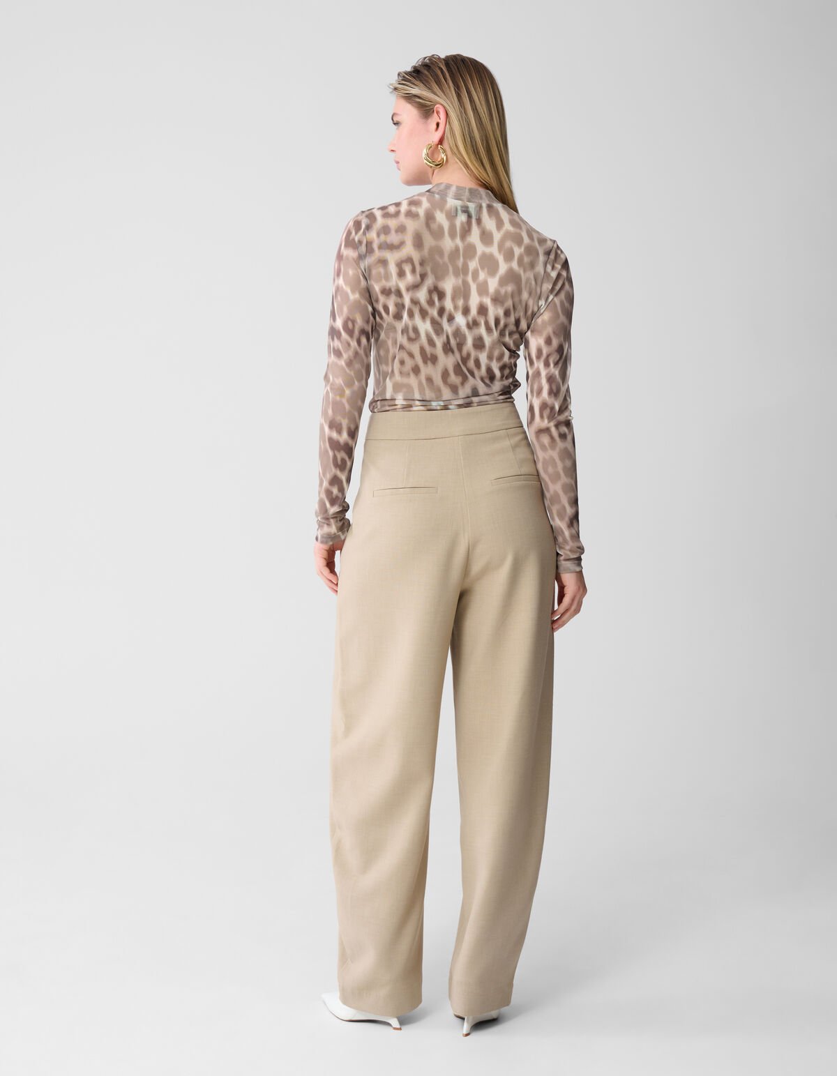 Mesh Leopard Longsleeve Top Lichtbruin SHOEBY WOMEN