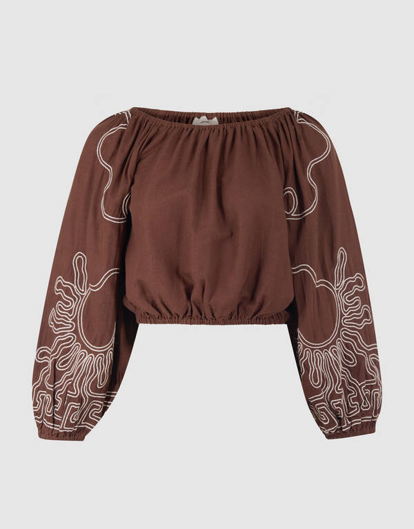 Embroidery Off Shoulder Top Bruin SHOEBY WOMEN