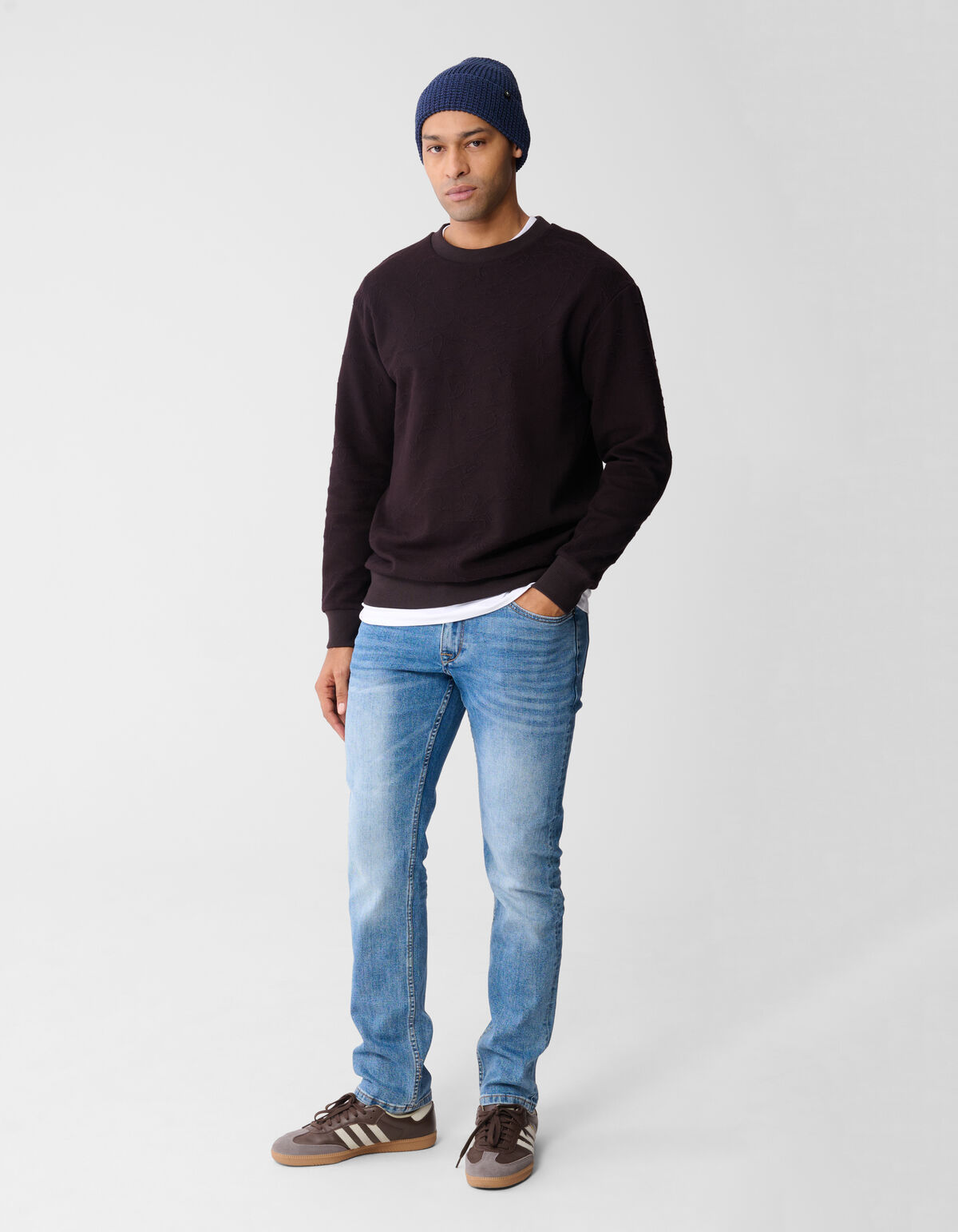 Structuur Sweater Donkerbruin SHOEBY MEN