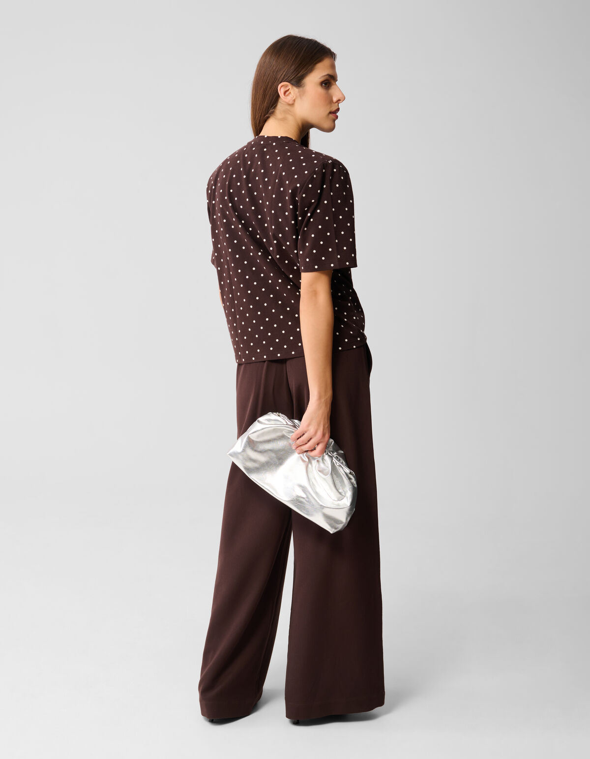 Polkadot Shoulder T-shirt Donkerbruin SHOEBY WOMEN