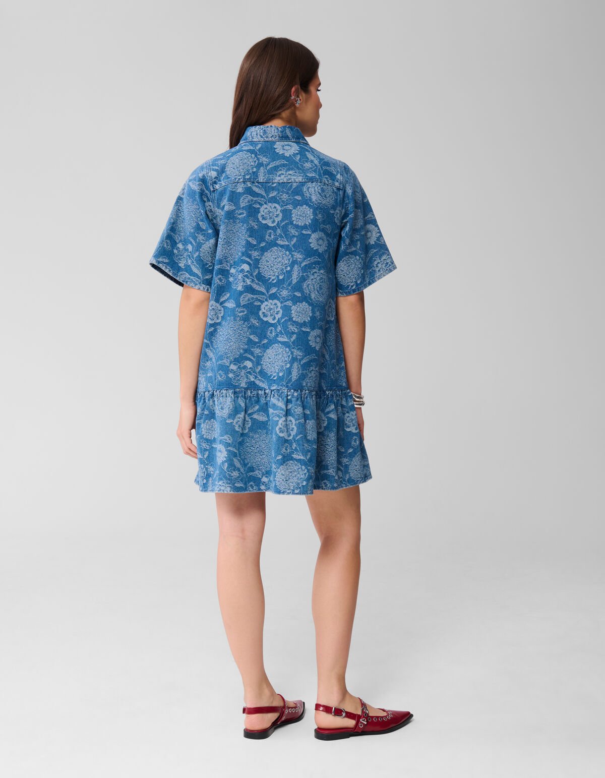 Denim Jacquard Midi Jurk Blauw SHOEBY WOMEN