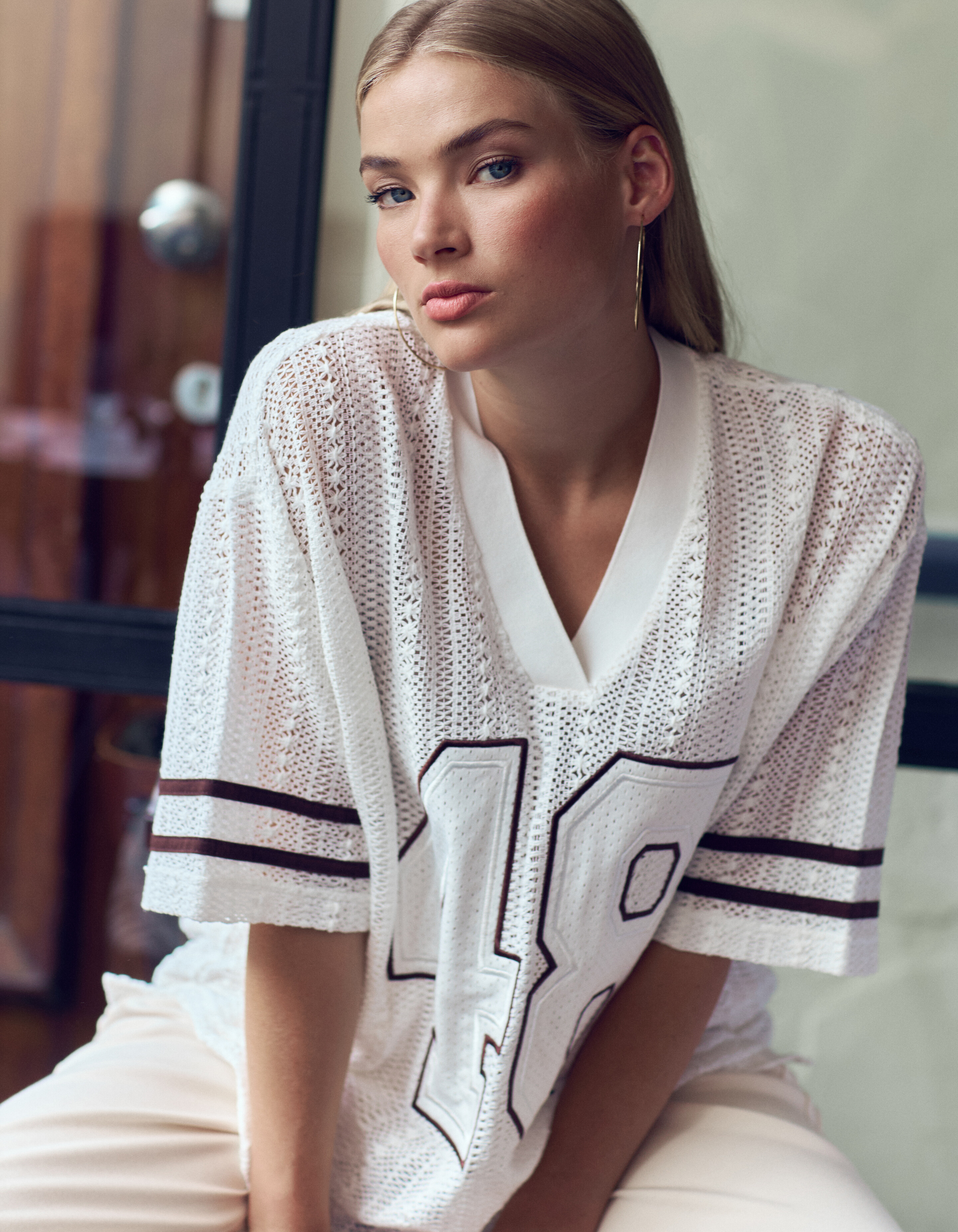 Oversized Baseball T-shirt Gebroken Wit By Fred SHOEBY WOMEN