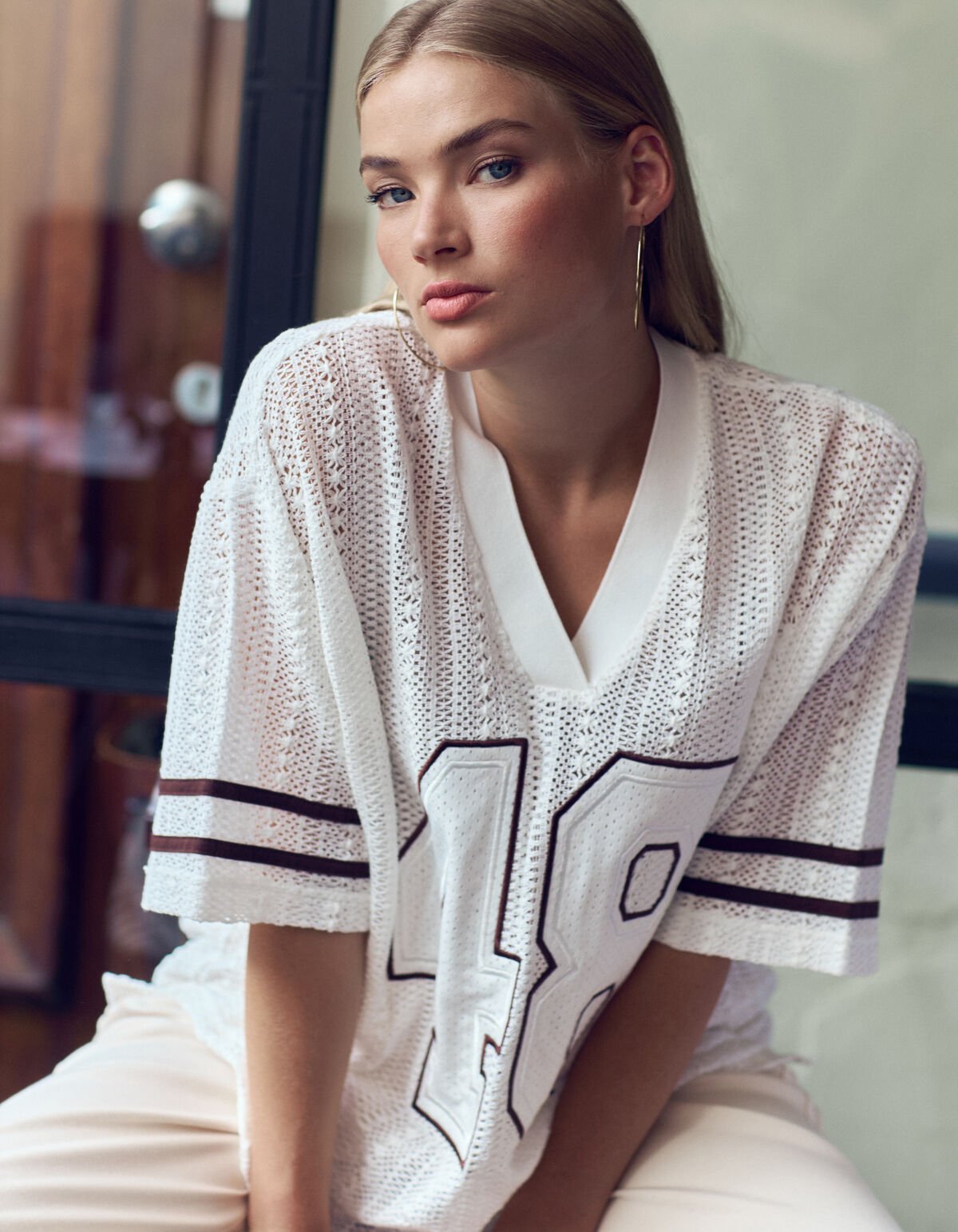 Oversized Baseball T-shirt Gebroken Wit By Fred SHOEBY WOMEN