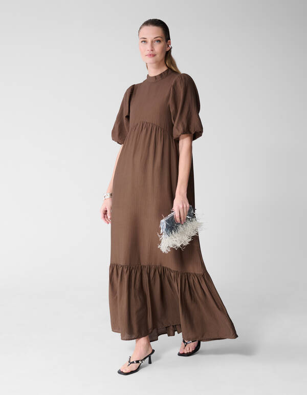 Ruffle Maxi Jurk Bruin SHOEBY WOMEN