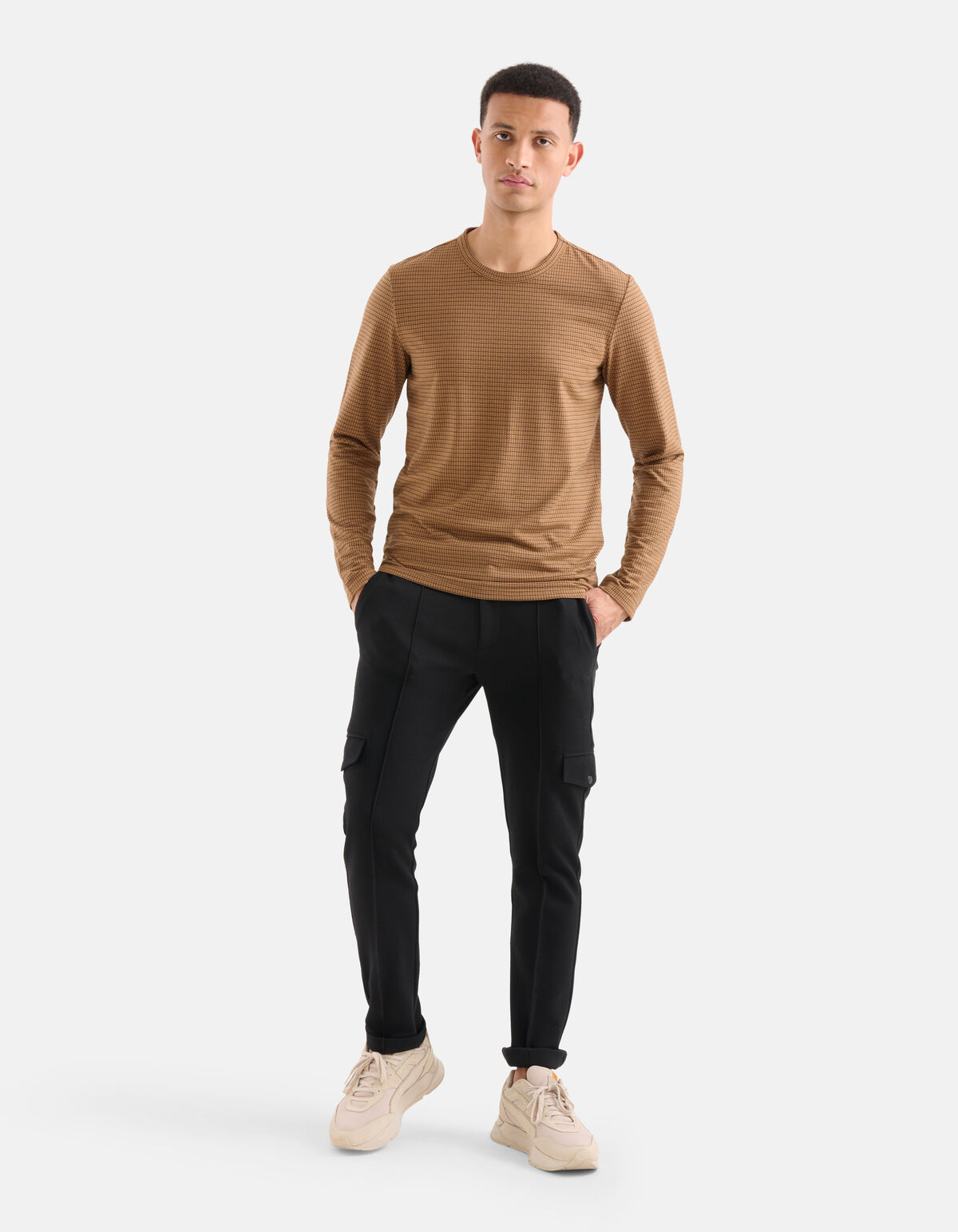 Contrast Lange Mouwen T-shirt Bruin SHOEBY MEN