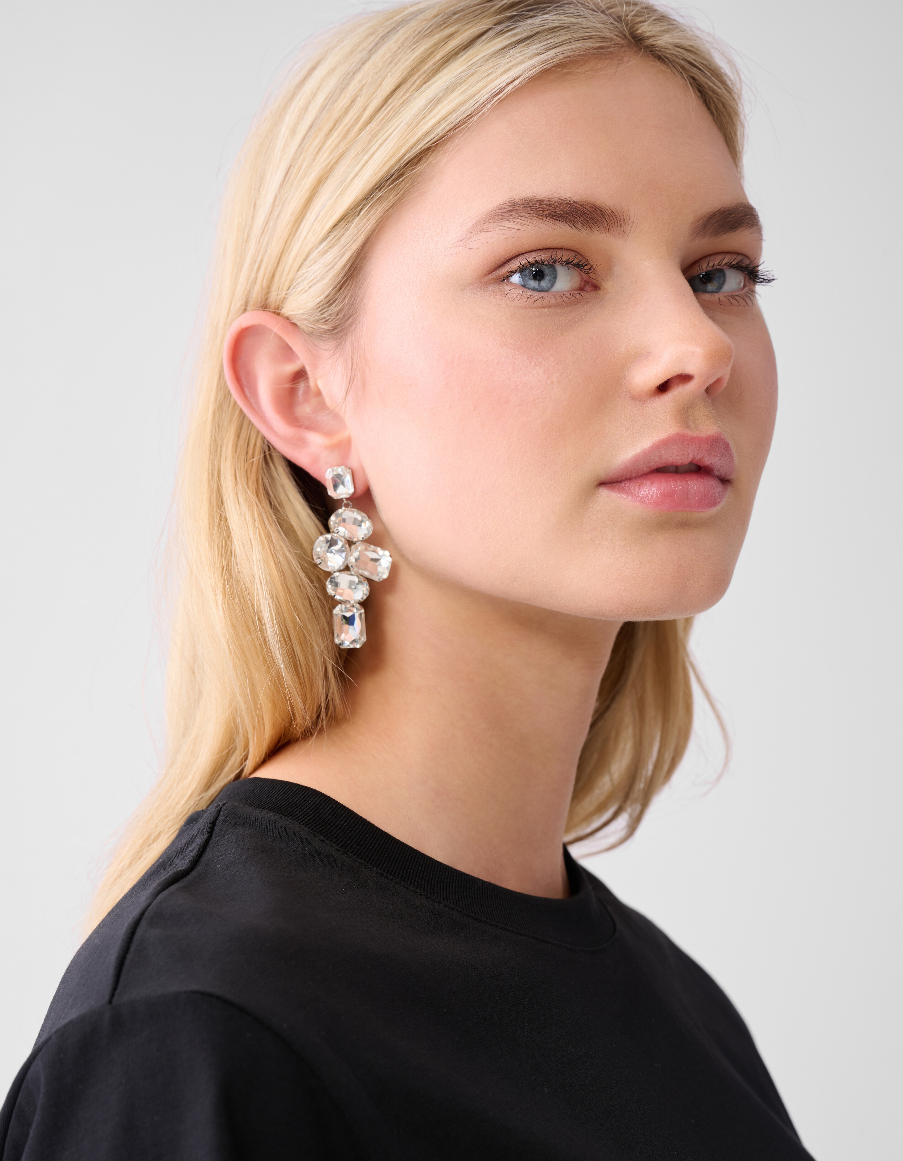 Hanging Strass Oorbellen Zilver SHOEBY ACCESSOIRES