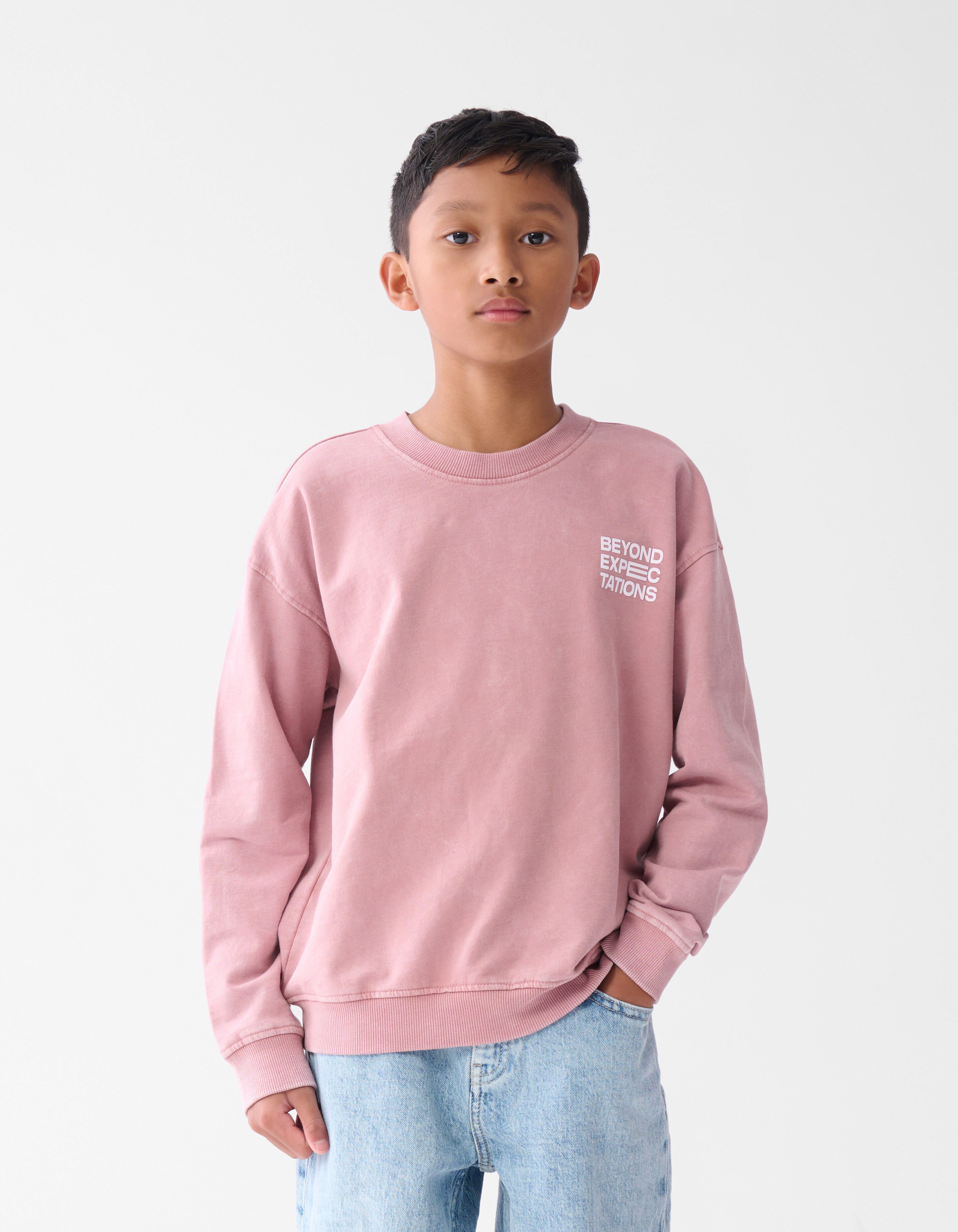 Washed Artwork Sweater Donkerroze SHOEBY BOYS