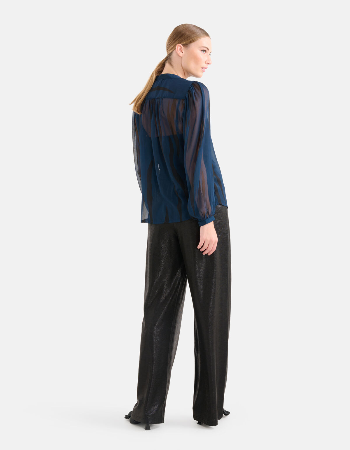Two Tone Print Blouse Donkerblauw SHOEBY WOMEN