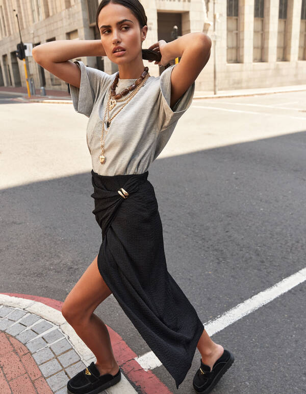 Crinkle Maxi Rok Zwart SHOEBY WOMEN