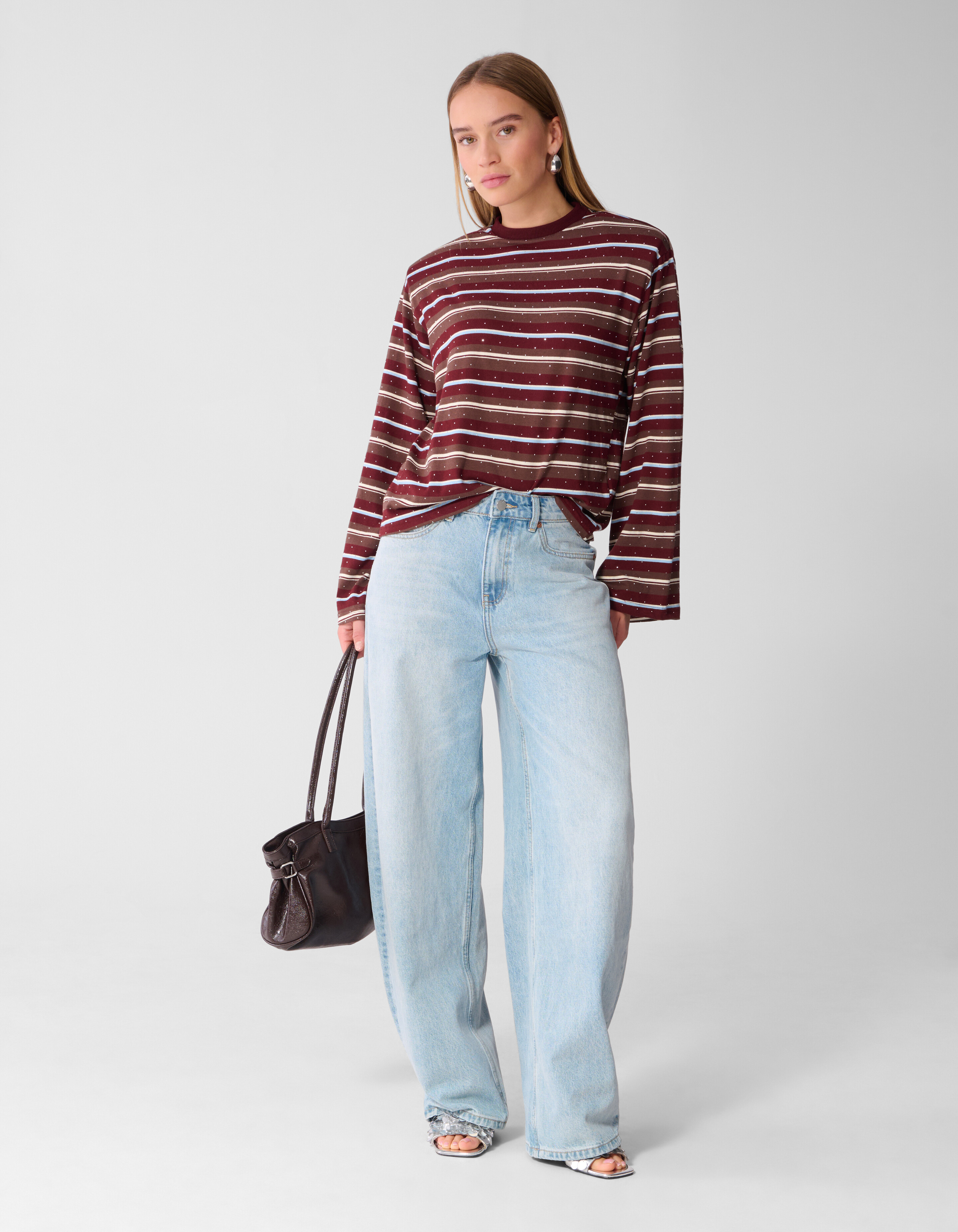 Embellished Gestreepte Longsleeve Donkerrood SHOEBY WOMEN