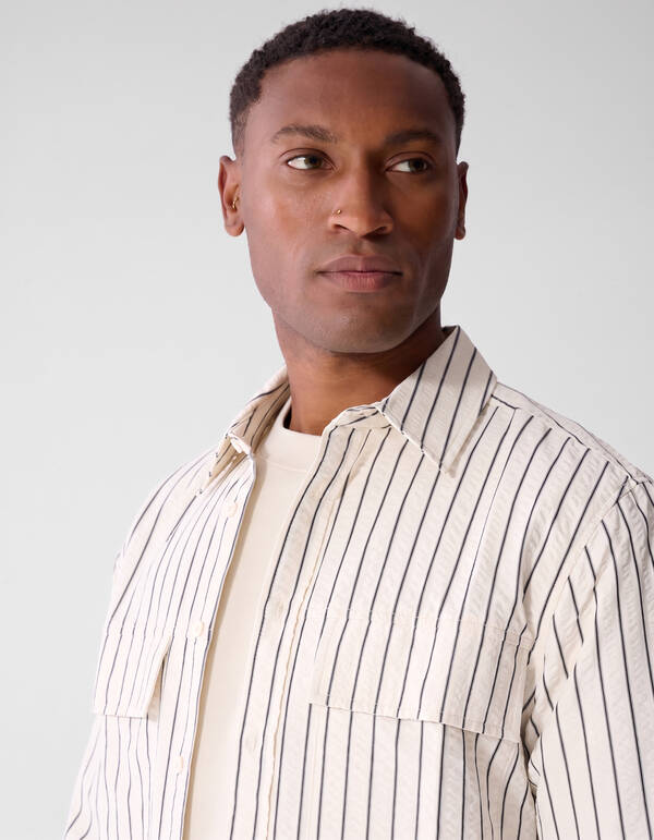 Seersucker Pinstripe Overhemd Gebroken Wit SHOEBY MEN
