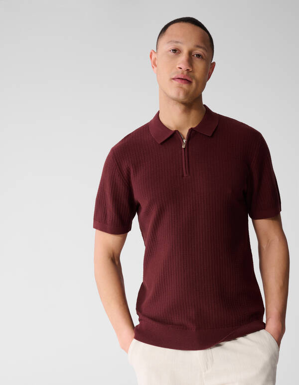 Gebreid Zip Polo Donkerrood SHOEBY MEN
