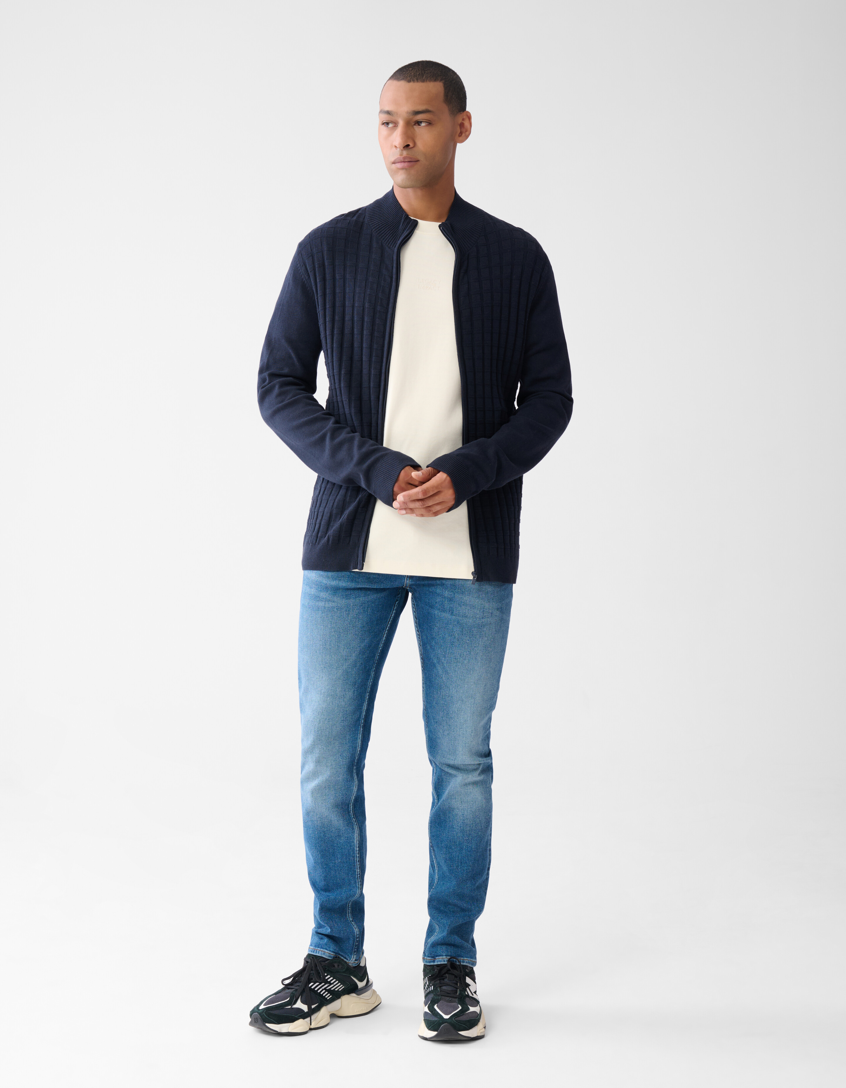 Structuur Zip Vest Donkerblauw SHOEBY MEN