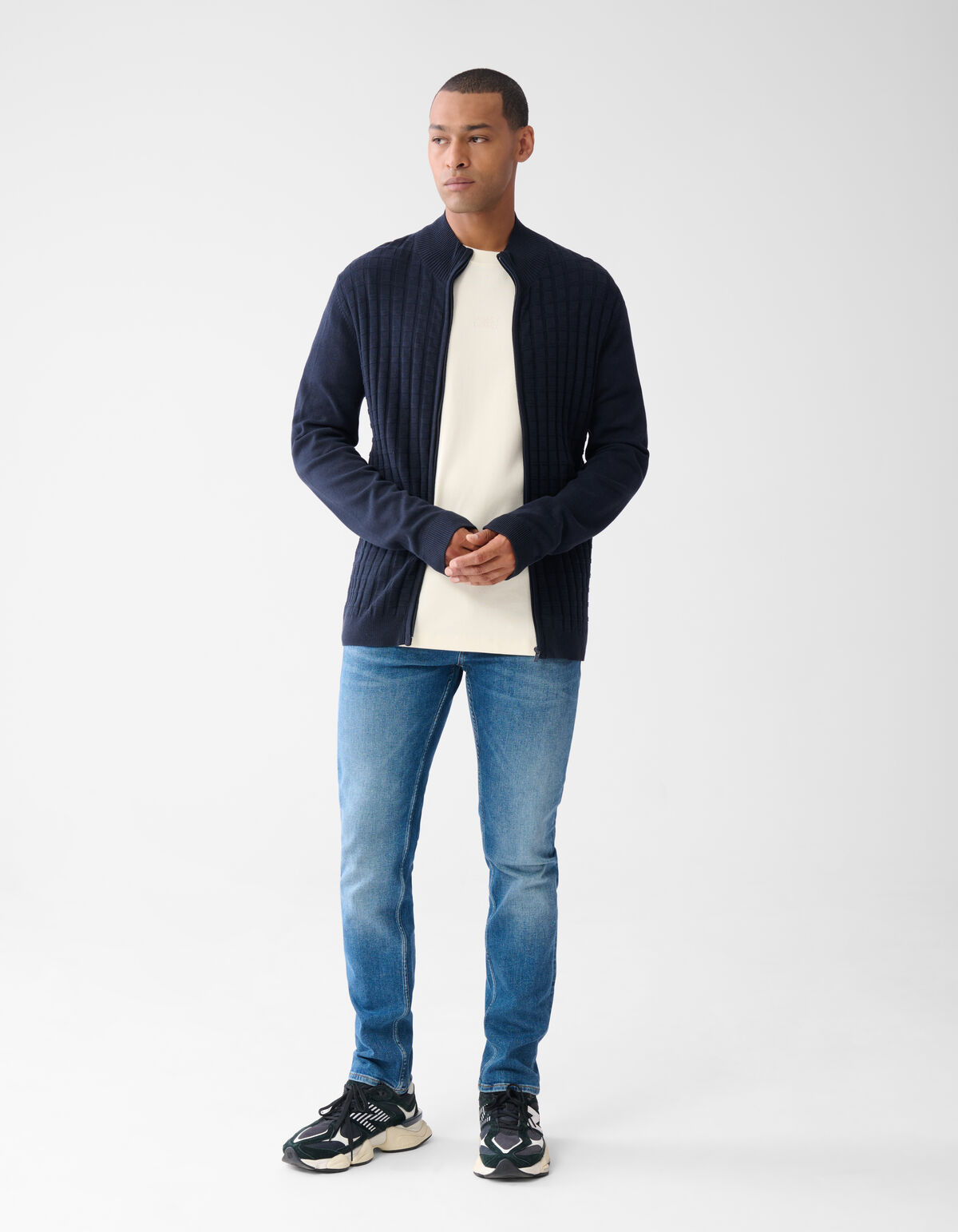Structuur Zip Vest Donkerblauw SHOEBY MEN