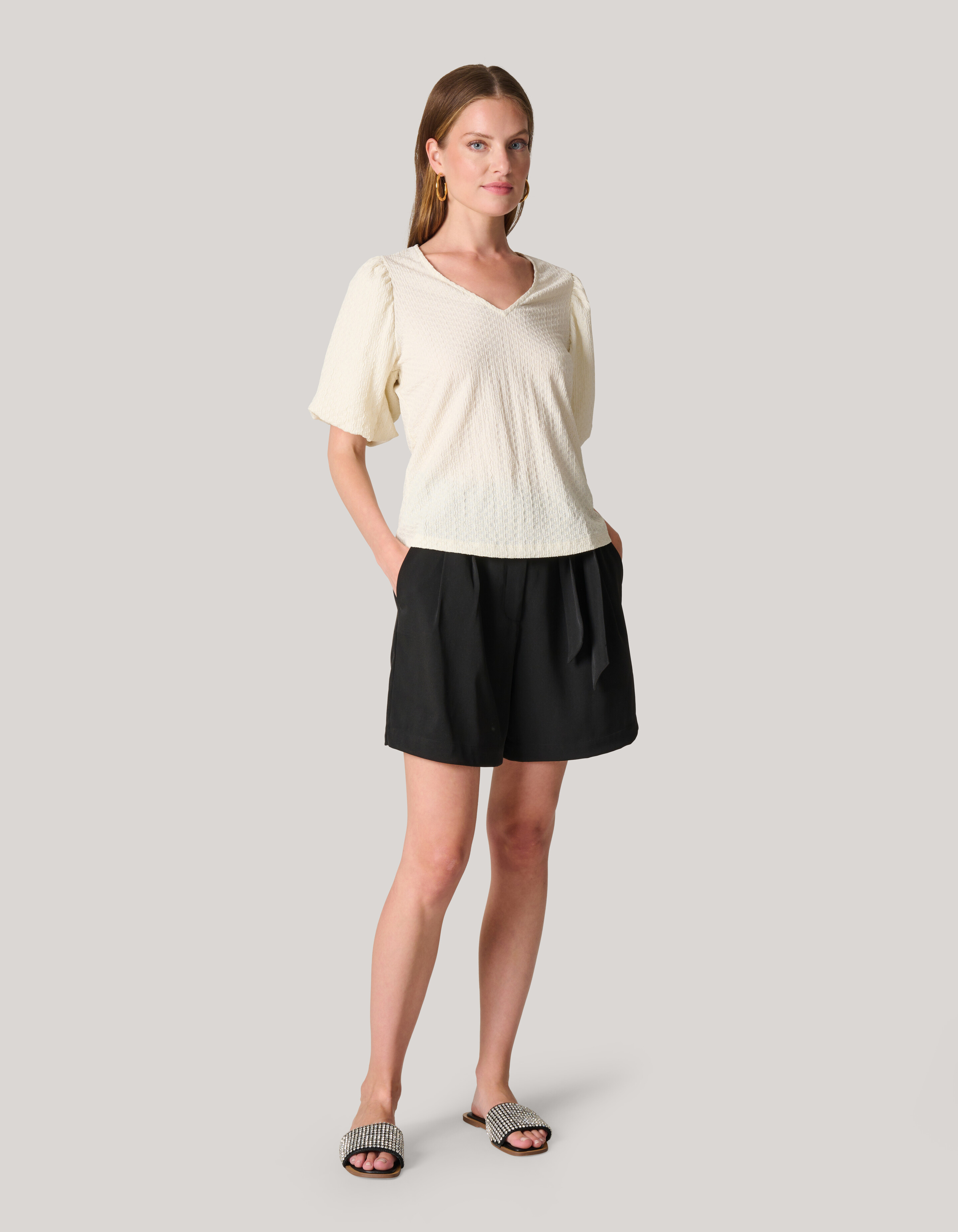 Crinkle T-shirt Gebroken Wit SHOEBY WOMEN