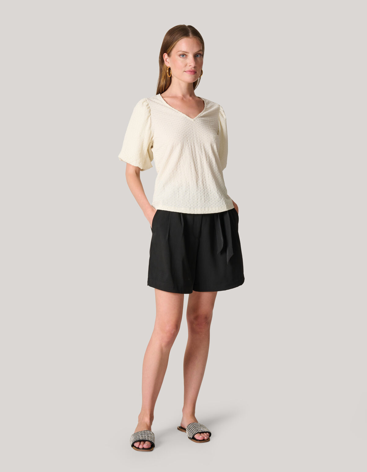 Crinkle T-shirt Gebroken Wit SHOEBY WOMEN