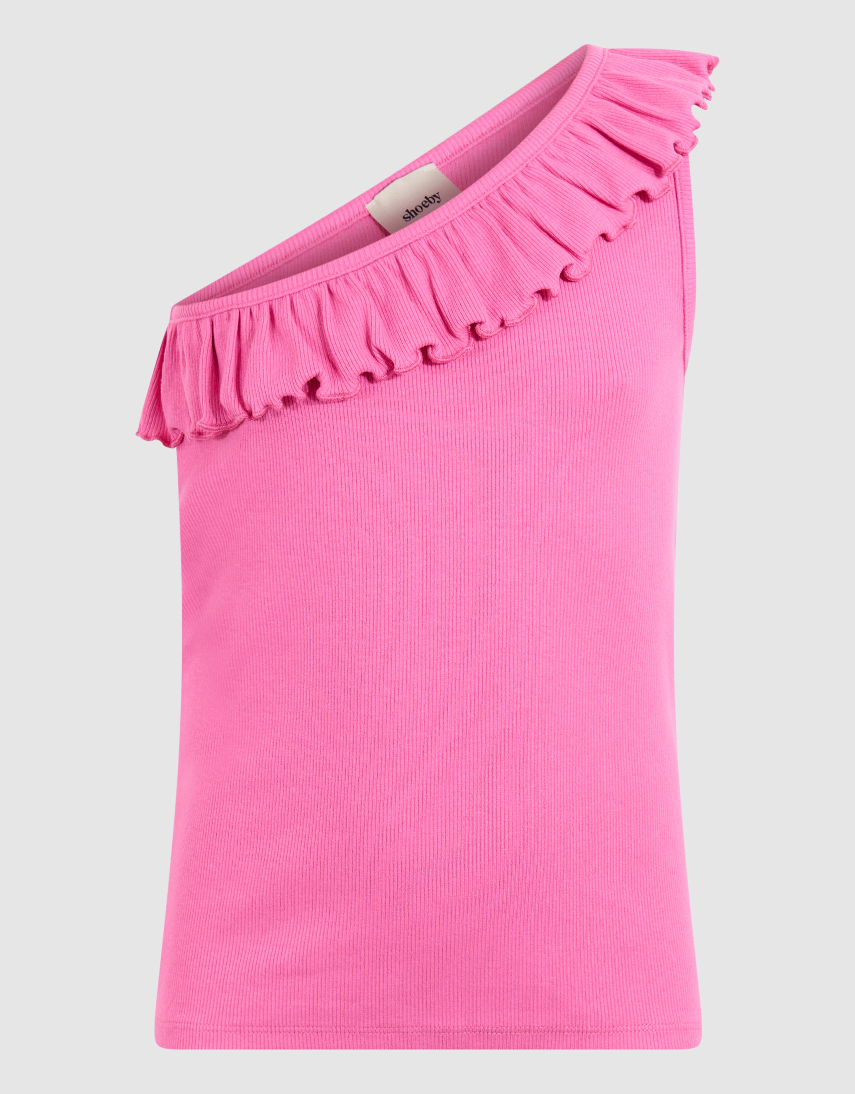 One Shoulder Rib Top Roze SHOEBY GIRLS