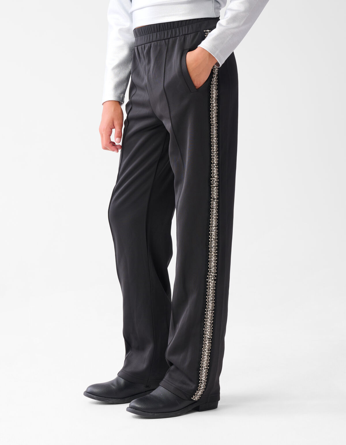 Embellished Wide Leg Broek Zwart SHOEBY GIRLS