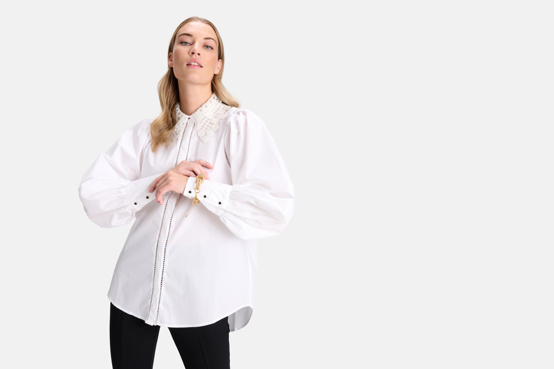 Kanten Poplin Blouse Gebroken Wit By Fred SHOEBY WOMEN